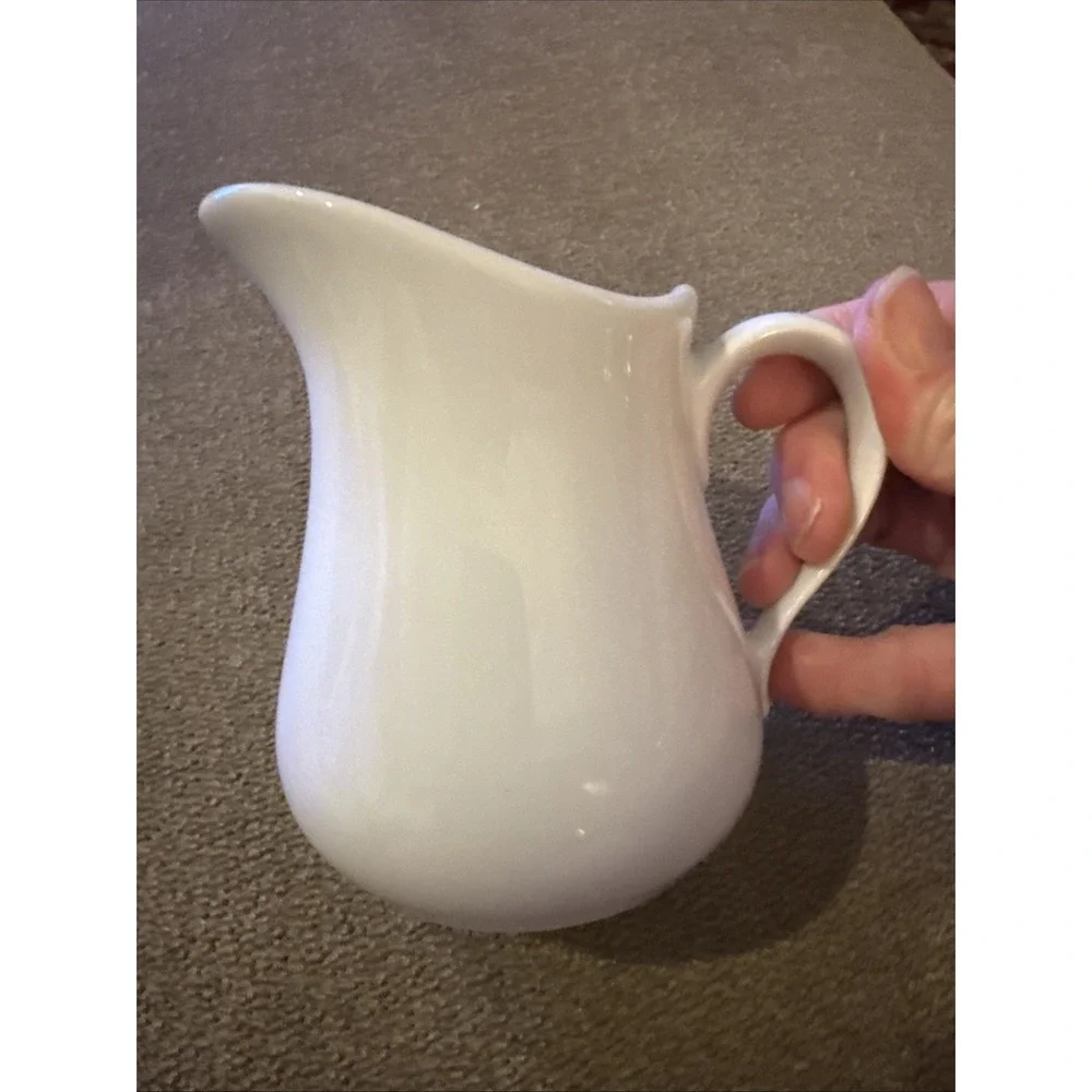 Apilco White Porcelain Creamer Glossy Round Handles France (TD)
